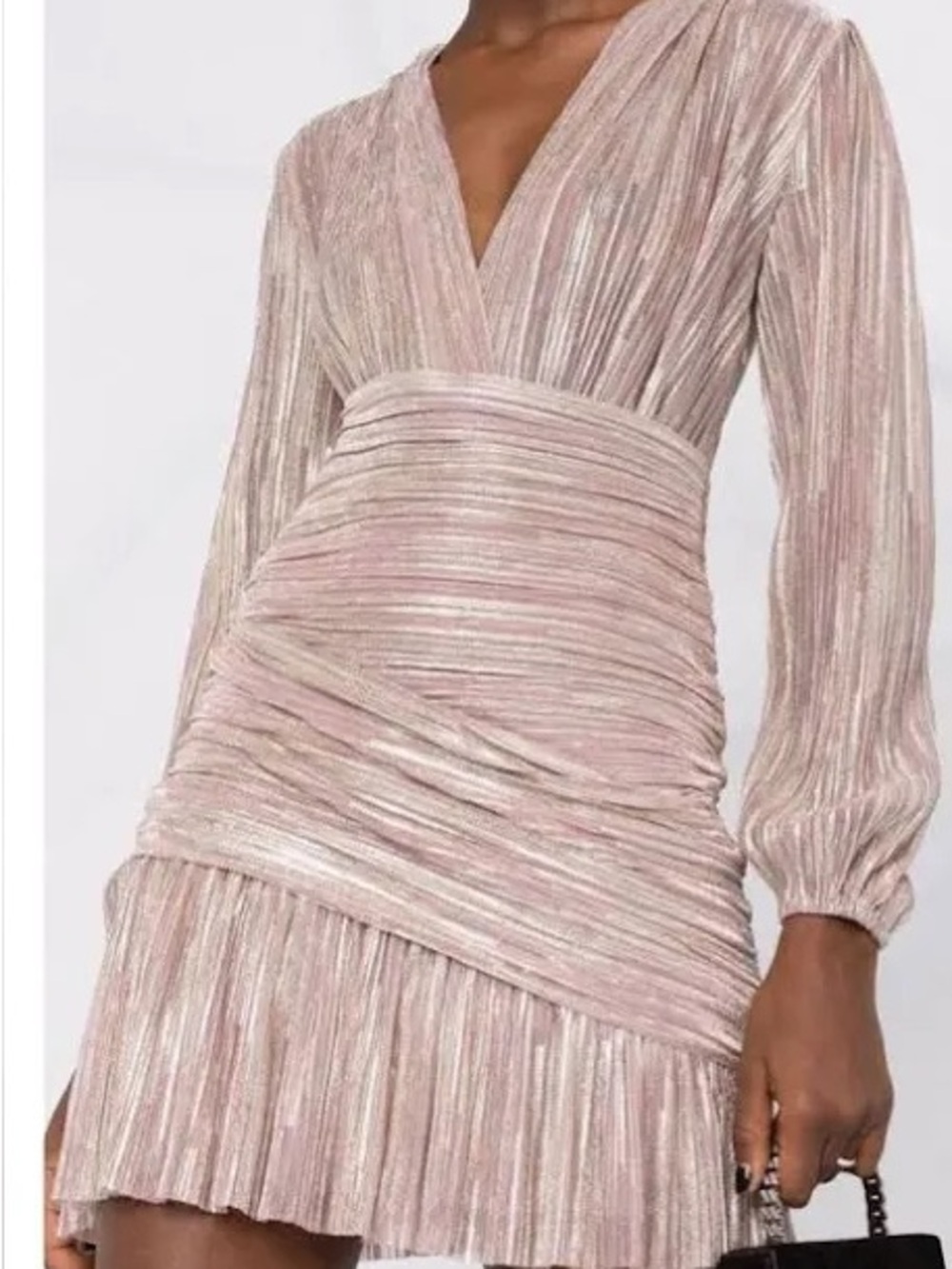 Maje Rose Gold Metallic Wrap-Effect Lamé Mini Dress Size 36 (US 4) Like New